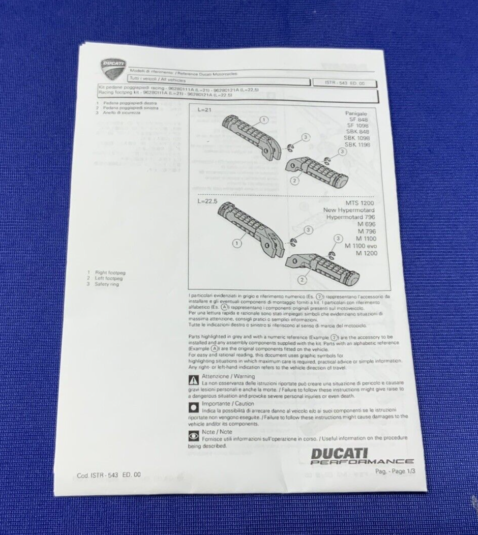 Ducati Foot Rest Pegs Left & Right Multistrada 2010-2014 OEM 96280121A