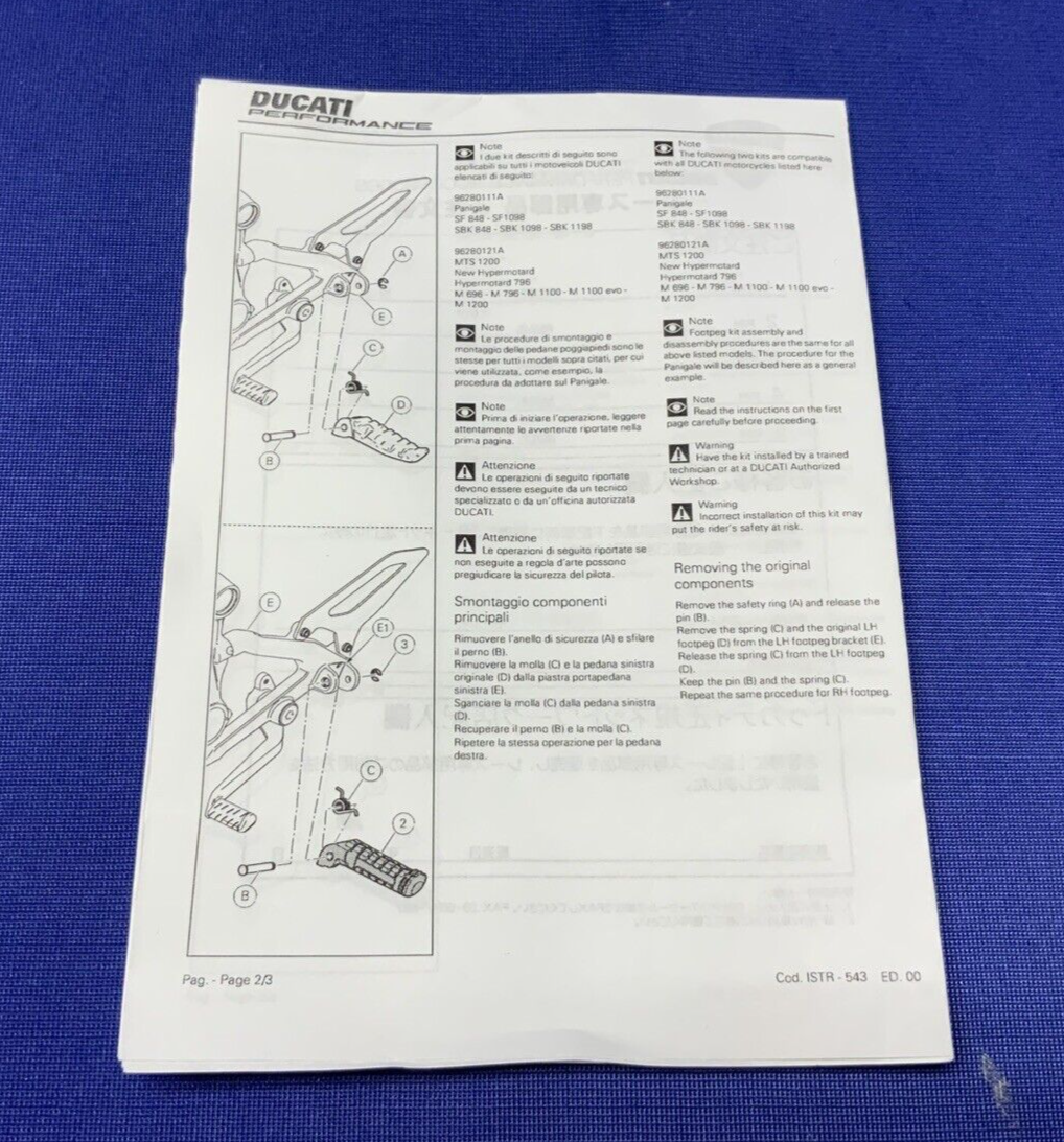 Ducati Foot Rest Pegs Left & Right Multistrada 2010-2014 OEM 96280121A