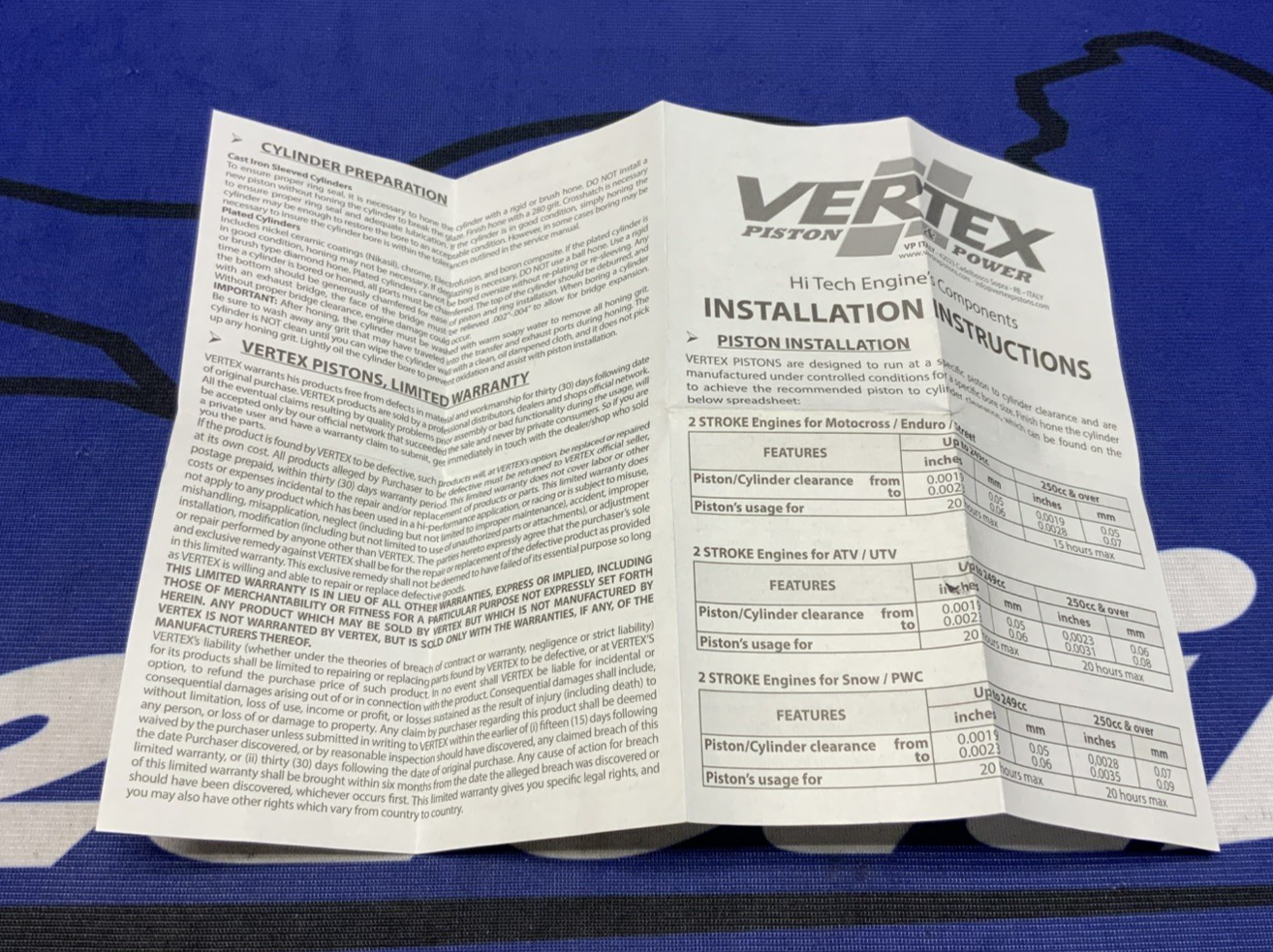 Vertex Piston Kit Forged 76.95/STD 13.75:1 RMZ 250 2016-2022 24122A