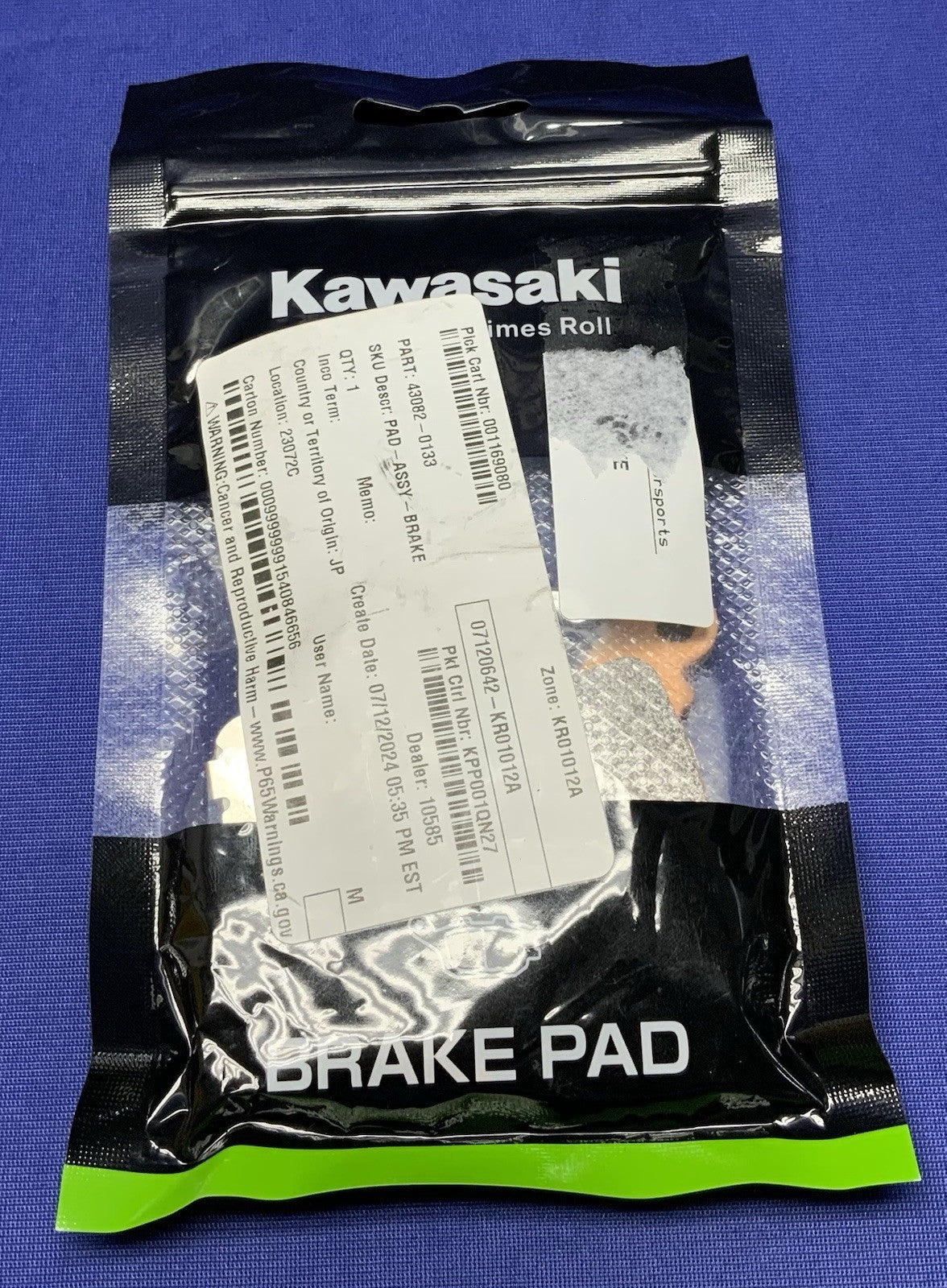 Kawasaki Rear Brake Pad Set Ninja ZX-6R 2013-2026 OEM 43082-0133