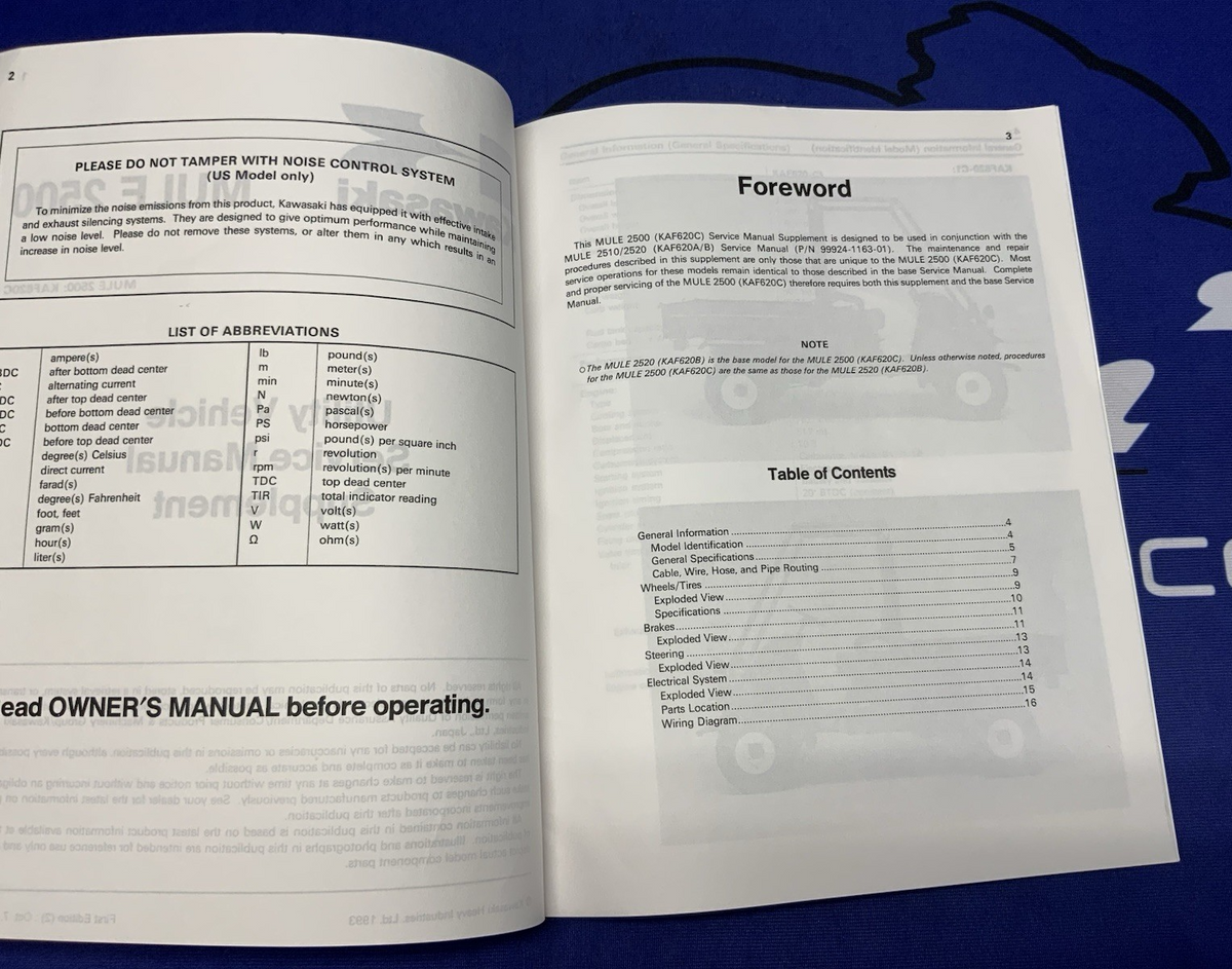 Kawasaki Mule 2500 Service Manual 1994-1999 OEM 99924-1169-51