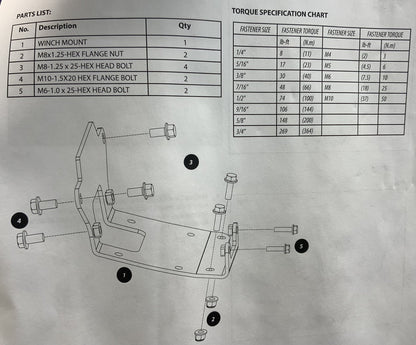 WARN VRX Winch Mount Yamaha Kodaik 450/450 EPS 2020-2027 OEM DBY-10600-10-00