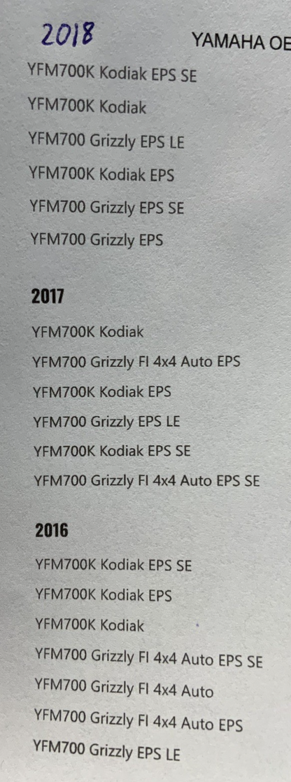 WARN Snow Plow Mount Kit Yamaha YFM700K Kodiak 2016-2018 OEM B16-F84Y0-V0-00