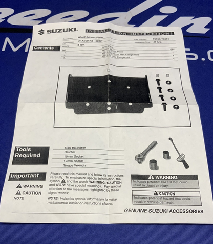 Suzuki Winch Mount Plate Kit KingQuad LT A500 2002 OEM 99950-70291