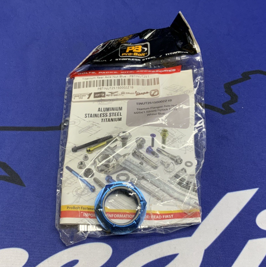 ProBolt Titanium Flanged Axle Nut M25X1.5 MM Nylock Blue PBTINUT25150002Z1B