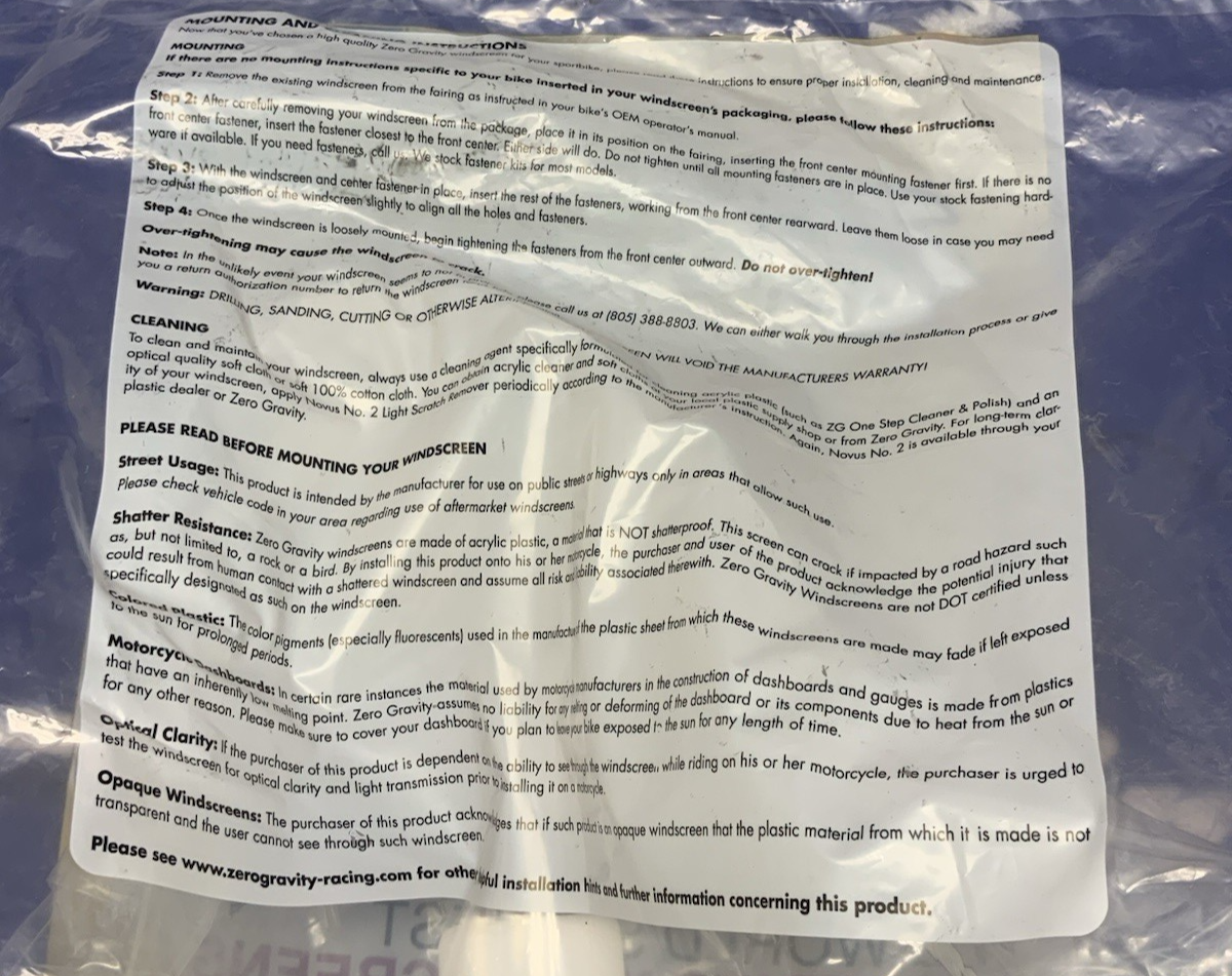 Zero Gravity Windscreen (Clear) S1000RR 2020-2022 16-812-01-1