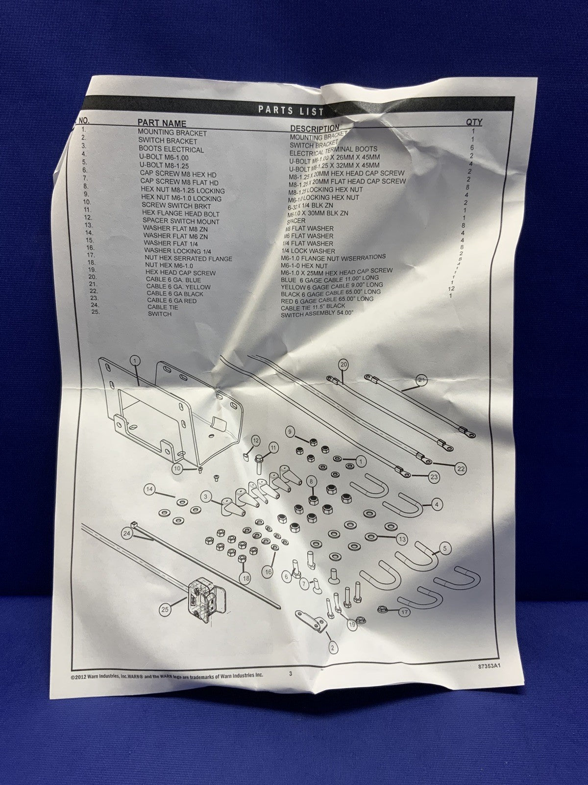 WARN Front Winch Mount Kit Yamaha Grizzly 300 2012-2013 OEM 1SC-F28L0-V0-00