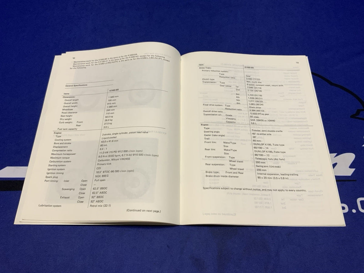 Kawasaki KX60/80/100 Motorcycle Service Manual 1988-1989 OEM 99924-1123-51