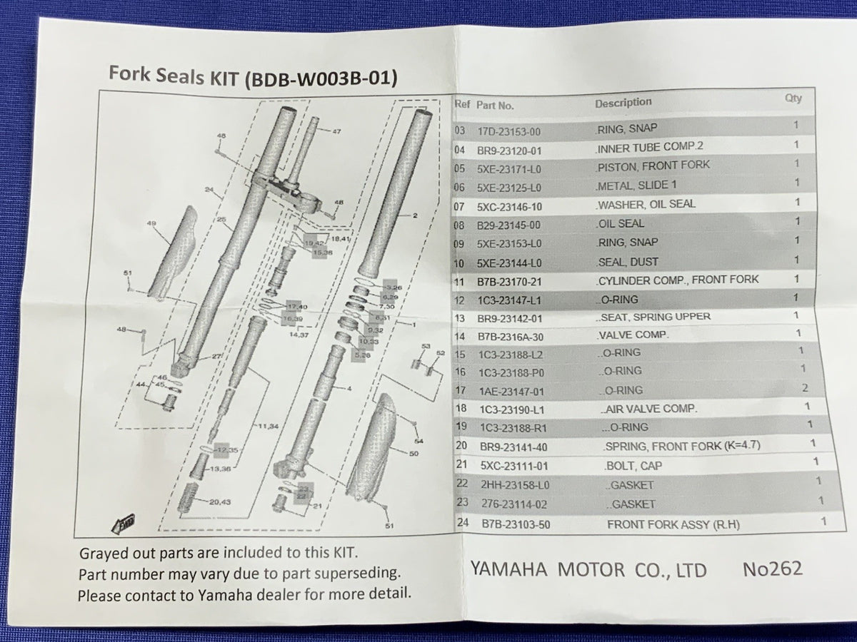 Yamaha Forks Seal Kit YZ250/450F 2022-2024 OEM BDB-W003B-01-00
