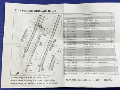 Yamaha Forks Seal Kit YZ250/450F 2022-2024 OEM BDB-W003B-01-00