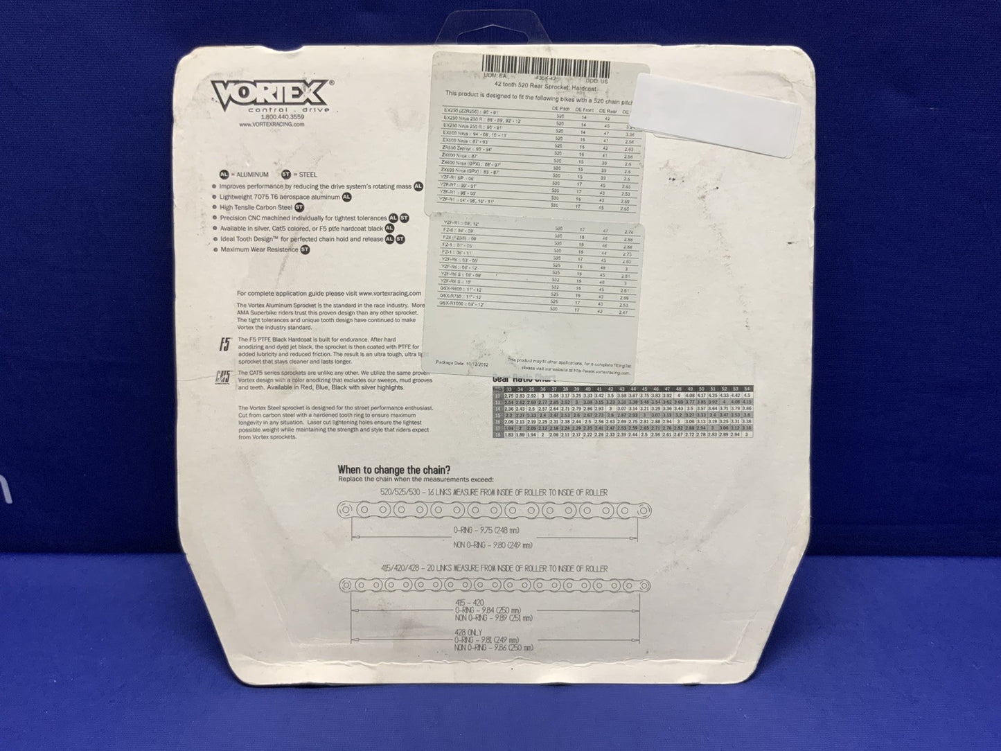 Vortex Racing Rear Sprocket Kaw/Suz/Yam F5 Aluminum 520 42 Tooth 435K-42