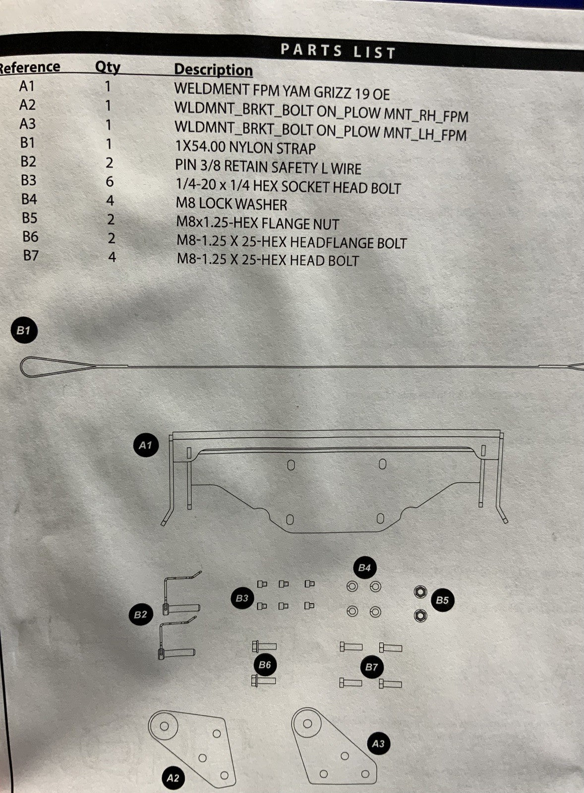 WARN Snow Plow Mount Kit Yamaha Grizzly EPS 2018-2025 OEM DBY-10636-00-00