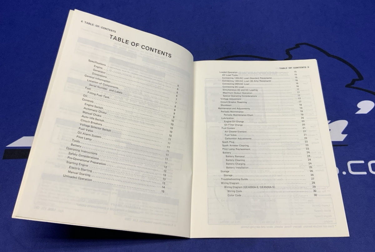 Kawasaki GE4000/4500AS Owners Manual 1989-1993 OEM 99920-2081-01