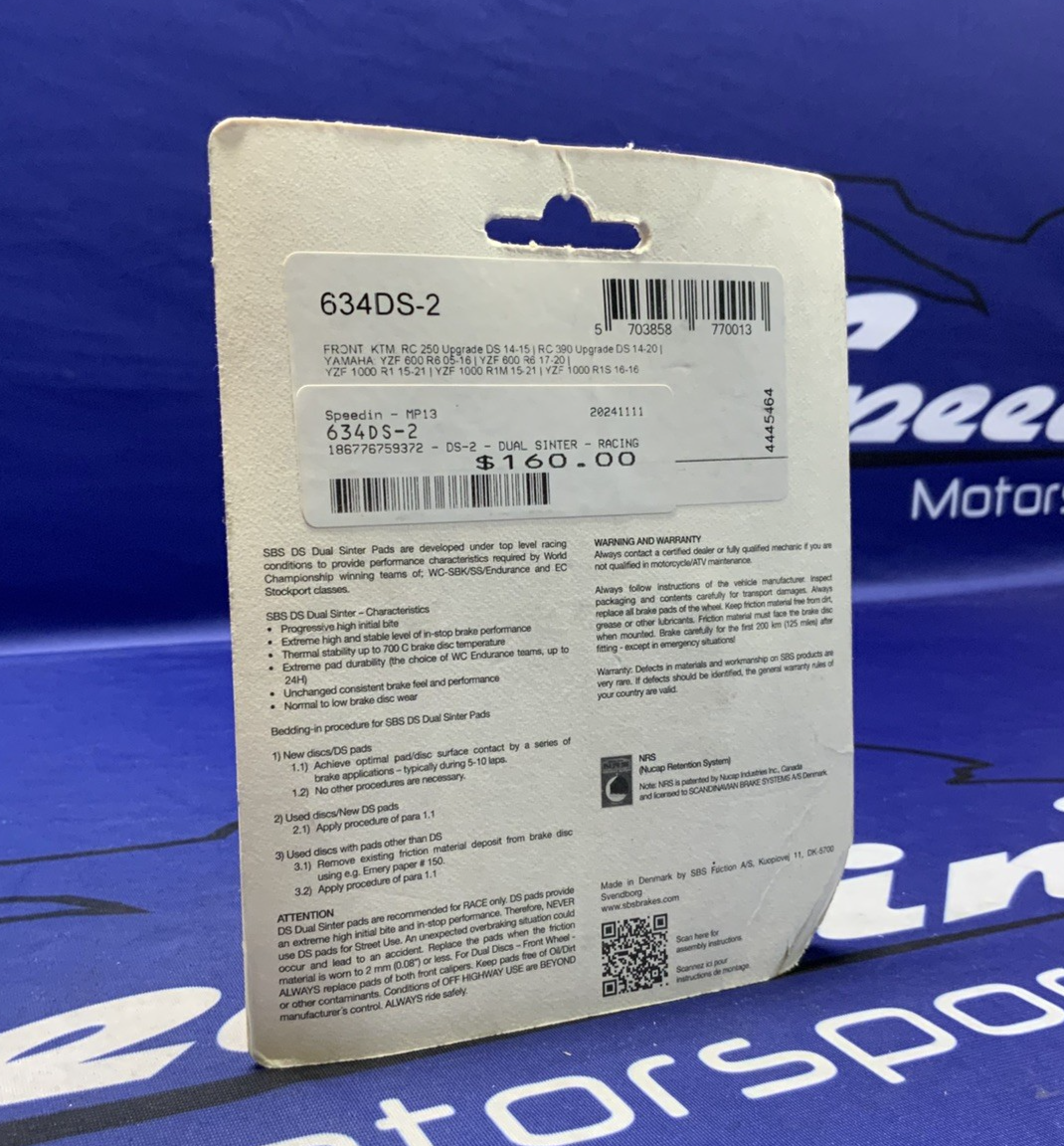 SBS Racing Sintered Front Brake Pads YZF-R6 2005-2020, R1 2015-2021 634DS-2