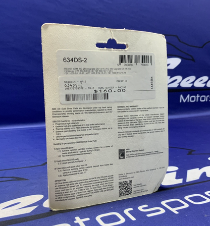 SBS Racing Sintered Front Brake Pads YZF-R6 2005-2020, R1 2015-2021 634DS-2