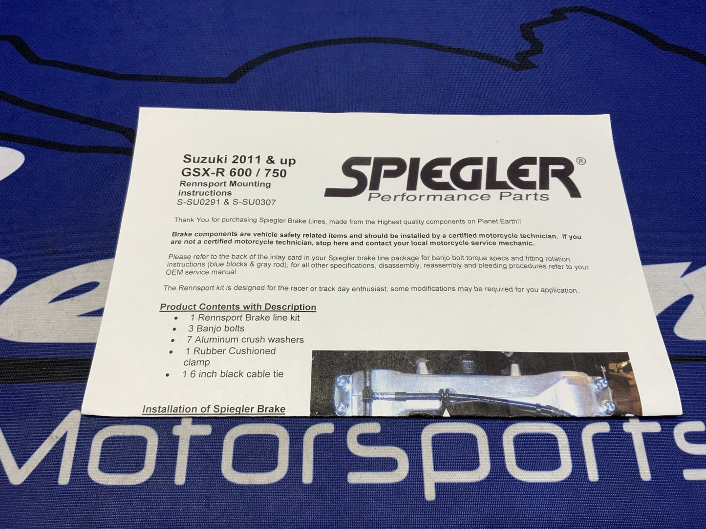 Spiegler Rennsport Green Brake Line Kit Suzuki GSX-R 600/750 2011-2026 S-SU0291