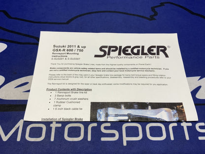 Spiegler Rennsport Green Brake Line Kit Suzuki GSX-R 600/750 2011-2026 S-SU0291