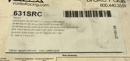Vortex Racing Carbon Performance Brake Pads Front GSXR 600/750 1997-2000 631SRC