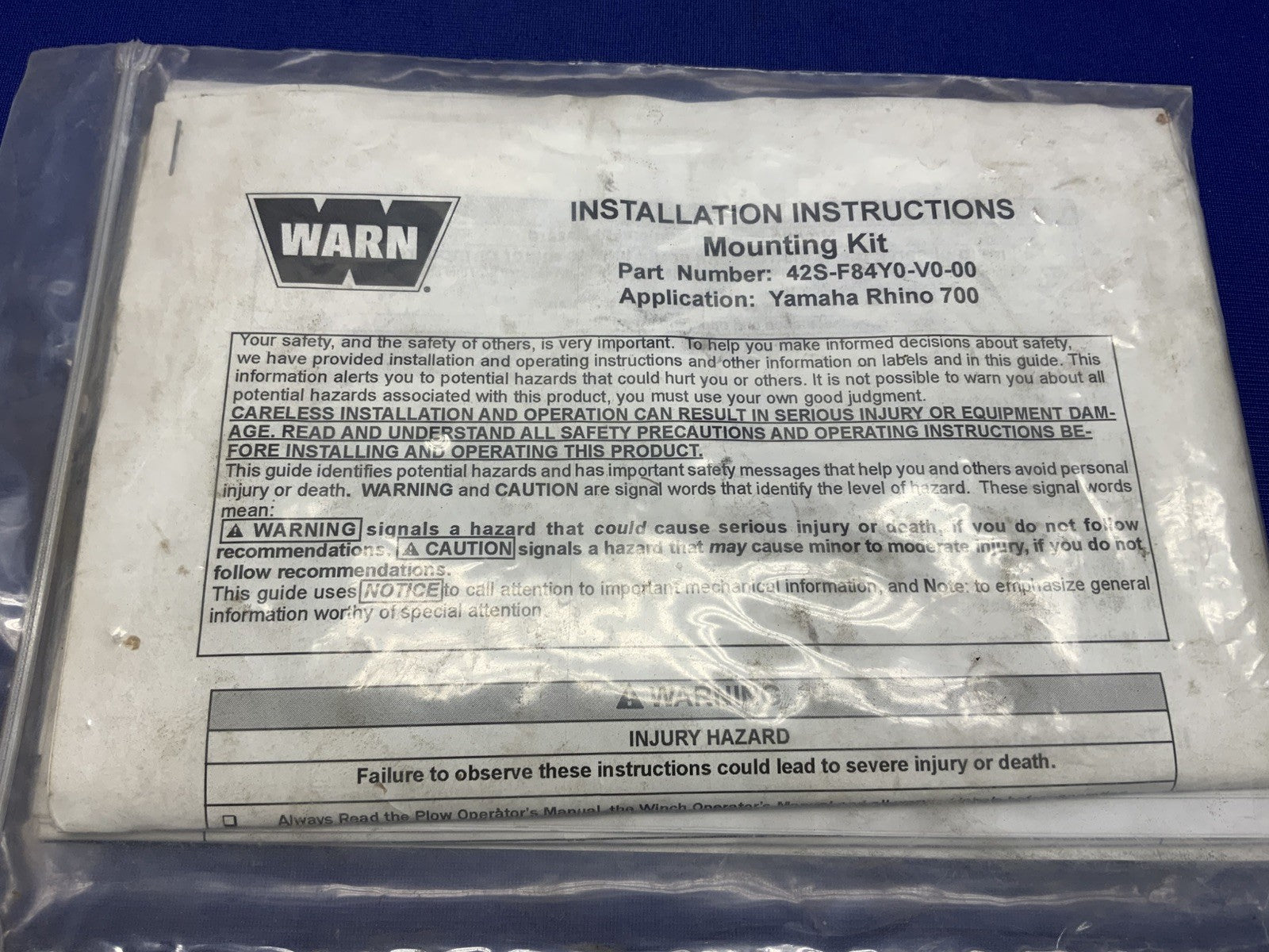 WARN Snow Plow Mount Kit Yamaha Grizzly 550 4x4 2009-2014 OEM 42S-F84Y0-V0-00