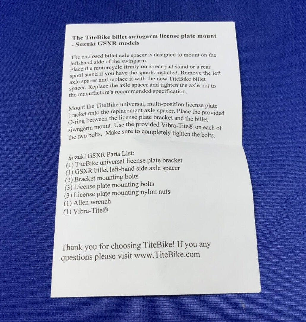 Tite Bike License Plate Relocation Kit GSXR 600/750 2001-2006 1T-0011C