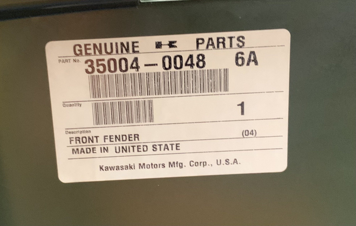 Kawasaki Front Fender Storage Mule 600 2008-2012 OEM 35004-0048-6A